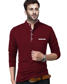 BLIVE Men's Solid Henley Neck Full Sleeve Cotton Blend 