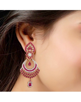 I Jewels 18K Gold Plated Traditional Handcrafted Stone Studded Earrings For Women 