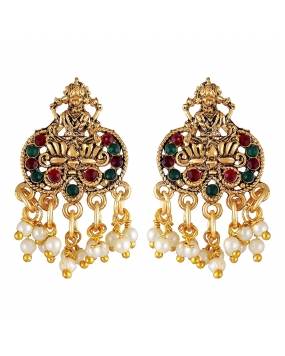 Shining Diva Fashion Latest Design 18k Gold Plated Stylish Traditional Party Wear Temple Pearl Necklace Jewellery Set for Women